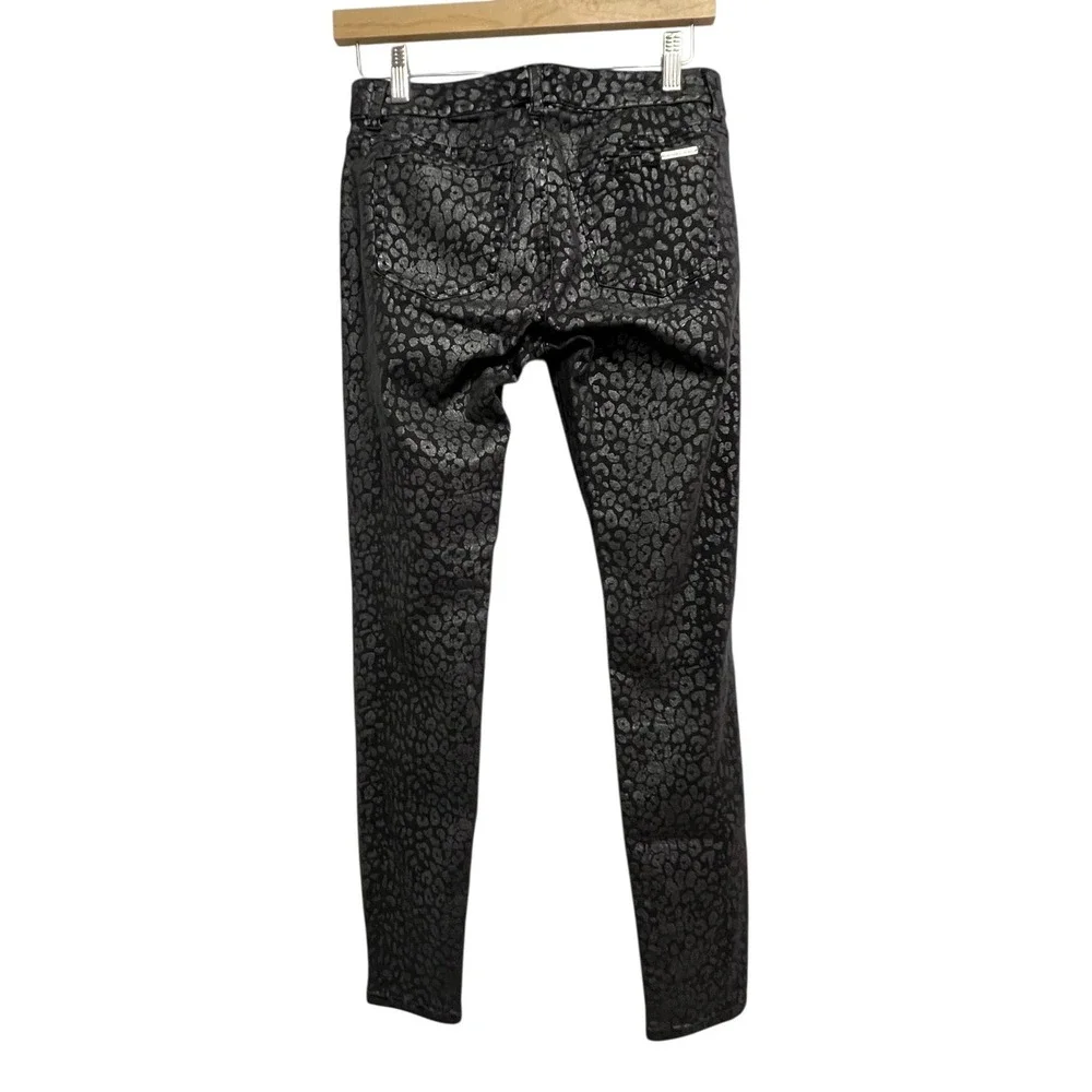 Michael Kors Jeans Womens 2‎ Black Skinny Metallic Leopard Animal Print Stretch